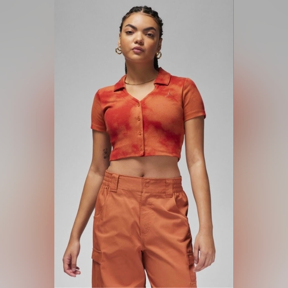 Jordan Tops - Jordan Women's Dusty Peach Short Sleeve Button Down Crop Top (New w/Tags!)